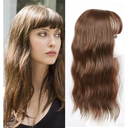 Allaosify Long Water Ripple Curly With Bangs Synthetic Wig For Women Black Brown Replenishes the Hair in the Head Headband Wig