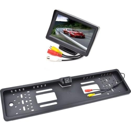 Car Rear View Camera backup parking with EU European Car License Plate Frame For 4.3 inch Car LCD Monitor
