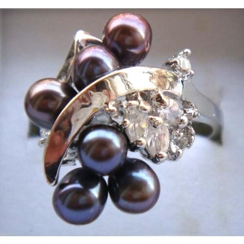 Free shipping Chrming blck freshwter perl rings size: 6-9# pearl
