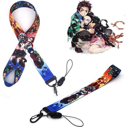 Anime Kimetsu No Yaiba Key Lanyard Cosplay Props ID Cards Holders Neck Straps Demon Slayer Keychain