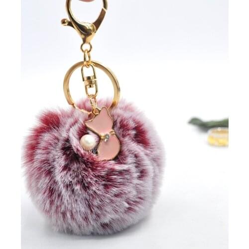 Pom Pom Faux Rabbit Fur Keychain Cute Pearl Pink Cat Key Chains for Women Fluffy Pompom Keyring Trinket Girl Bag Charms Llaveros