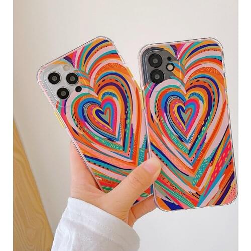 Phone Case Colorful Camouflage love heart pattern Cases For iPhone 12 12Pro Max 11 X XR XS Max 7 8Plus Transparent TPU Cover