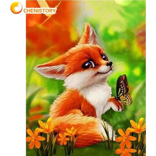 CHENISTORY 5D DIY Diamond Painting Fox Full Round Diamond Embroidery Animal Cross Stitch Window Mosaic Art Home Decor Diamond