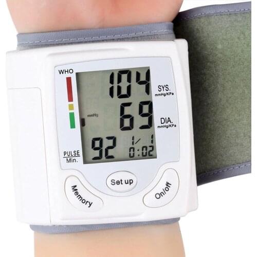 Digital Wrist Blood Pressure Monitor Pulse Meter Heart Rate Monitor Tonometer Mini Sphygmomanometer LCD Display Pulsometer