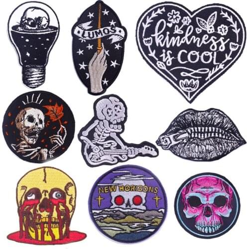 Diy Punk Patch for Clothing Iron on Embroidered Patches on Clothes Skull Patches Letter Badge Patch Stripe Sticker Applique