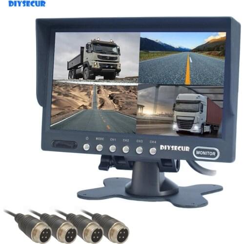 DIYSECUR 4 x 4-PIN Port 7" 4 Split Quad LCD Screen Display Color Rear View Monitor Car Monitor for Monitor System