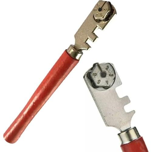 H7JB Multifunctional Six Wheel Glass Cutter Tool Tile Cutter Hand Tool Metal Wheel Craft Cutting Kit Tool with Wooden Handle