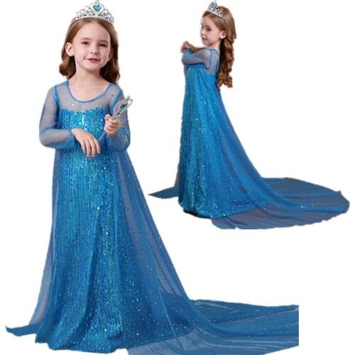 Girls Halloween Carnival Princess Formal Dress Kid Holiday Blue Dress For 4- 10 Yrs Teen Girls Party Fancy Cosplay Costume
