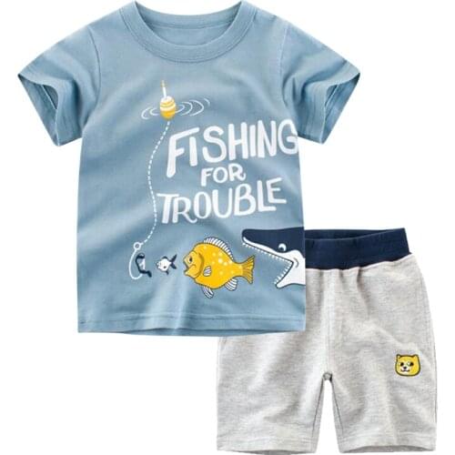BINIDUCKLING Summer Toddler Boy Clothes Set Cartoon Cotton Blue Short Sleeve T-shirt+Shorts 2PCS For Kid Children Clothing Sets