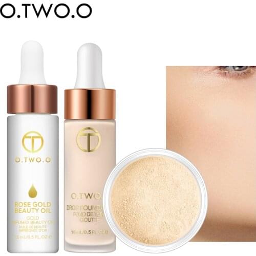 O.TWO.O Cosmetic Kit 3 pcs Face Makeup Oil Face Primer Liquid Foundation Loose Powder Professional Make Up Kit Woman Beauty