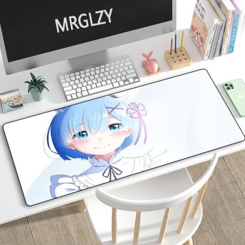 MRGLZY Anime Mouse Pad Gamer Sexy Cute Girl Rem Large XXL White DeskMat Placemat Computer Gaming Peripheral Accessories MousePad