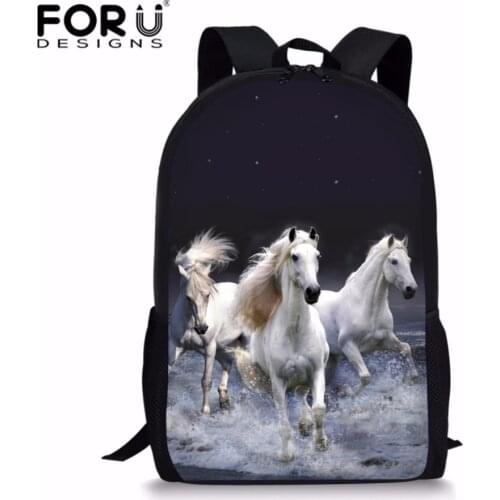 FORUDESIGNS Cool Teenager Boys Girls Crazy Horse Backpack Printing 3D Kids Dinosaur Bagpack Primary Children School Bags