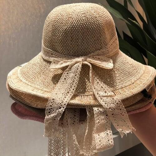 Summer Women weaving straw hat Lace extra-fine crochet big-brimmed straw hat womens casual simple foldable sun hat