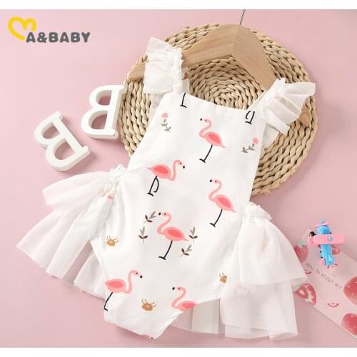 Ma&Baby 0-24M Newborn Infant Baby Girl Romper Flamingo Print Lace Ruffles Jumpsuit Summer Cute Baby Girls Clothing Costumes
