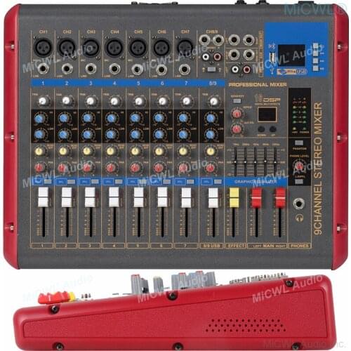 XR9 9 Channel Mixer 9-Input 2-Bus 2 Stereo Bluetooth Mixing Console for Stage Karaoke Studio Home Performance Party 16 DSP 48V