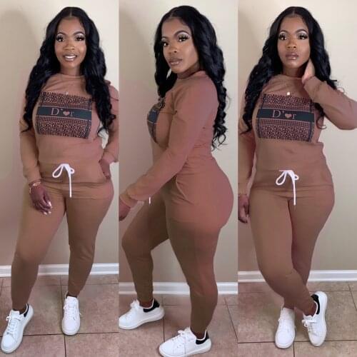 Trendy Womens Fashion Sexy Autumn And Winter Long-Sleeved Imitation Cotton Suit Casual Round Neck Two-Piece Suit