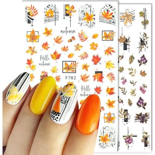 1pcs summer fall leaf nail sticker designer line plants nail supplies christmas nails korean cute stickers decals manucure