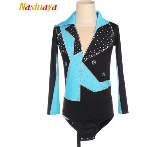 Nasinaya Boys Man Costume Figure Skating Performance Customized Size Ice Skating Leotard Kids Patinaje Gymnastics black blue