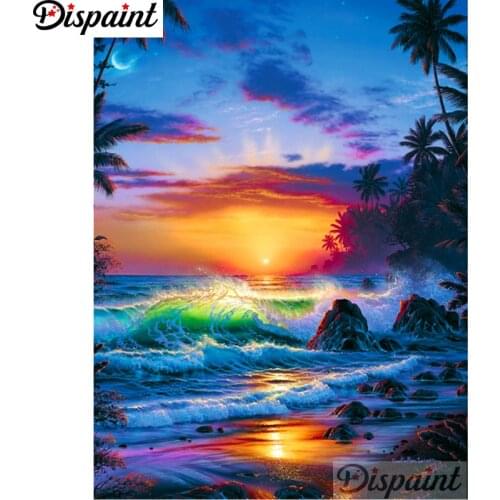Dispaint Full Square/Round Drill 5D DIY Diamond Painting "Wave scenery sunset" 3D Embroidery Cross Stitch Home Decor Gift A12492
