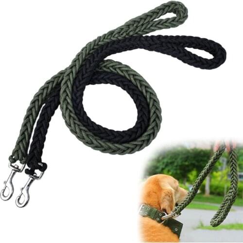 110cm Braided Nylon Large Dog Leash Black Green Strong Durable Pet Training Rope Outdoor Leads Leash for Big Dogs French Bulldog