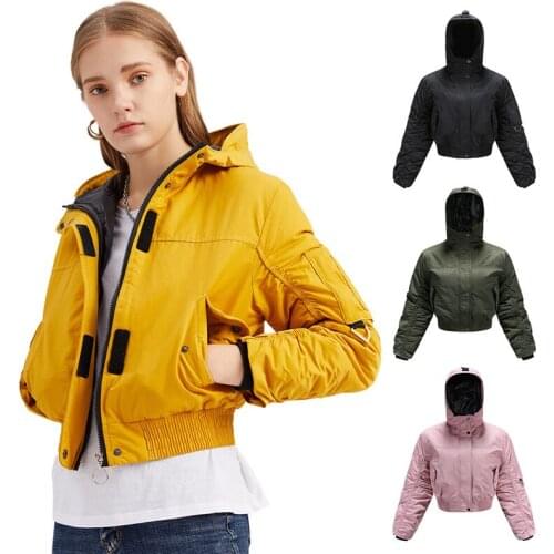 2020 New Autumn Winter Ultrashort Coat Women Loose Hooded Padded Jacket Long Sleeve Casual Top Street Style Cotton Outwear K414