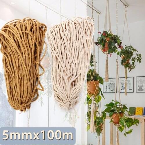 5mm Beige Brown Braided Cotton Rope Twisted Cord Rope DIY Craft Macrame Woven String Home Textile Accessories Craft Gift