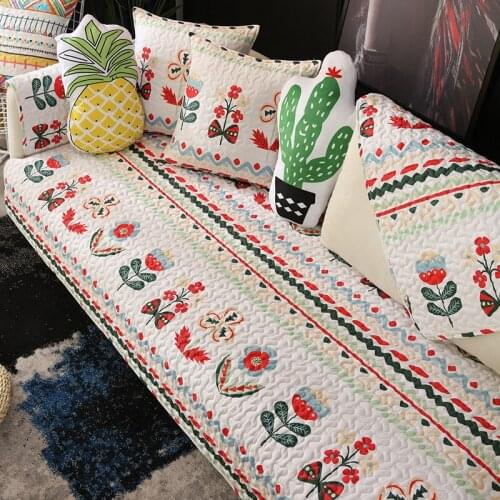 100% Cotton Fabric Quilted Sofa Cover Cute Floral Printing Sectional Sofa Towel Soft Couch Covers for Living Room