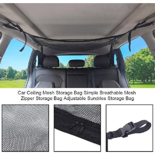 Car Ceiling Storage Net Pocket Universal Car Interior Cargo Net Organizer with Zipper Sundries Storage Bag