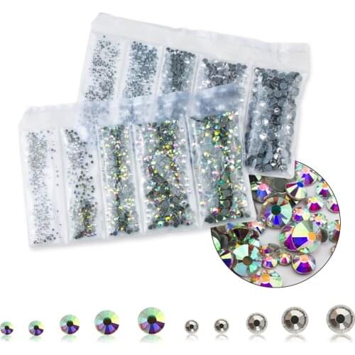 QIAO Mixed Sizes Approx Crystal AB Clear Rhinestone Hot Fix Flatback Gem Hotfix Rhinestones Iron On For Garment Dresses
