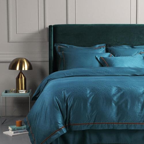 Luxury Egyptian Cotton Navy Blue Bedding set Premium Embroidery US Queen King size PCS Duvet cover Bed Sheet Pillow fitted