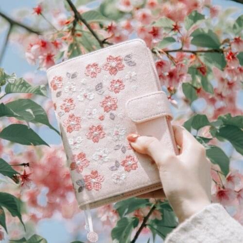 A6 Self-filling Calendar Schedule Embroidery Cloth Sakura Diary Notebook Japanese Monthly Plan Weekly Planner Color Girls Gift