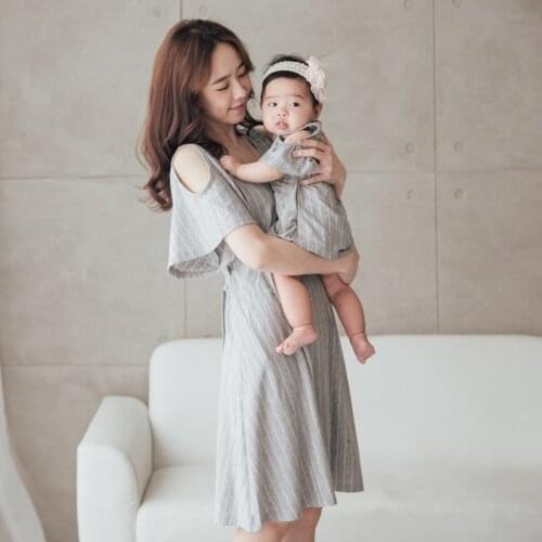 2021 Maternity Dress Family Matching Clothes Mother and Daughter Son Clothes Nursing Dress Striped Parent-Child 2Pcs Family Set