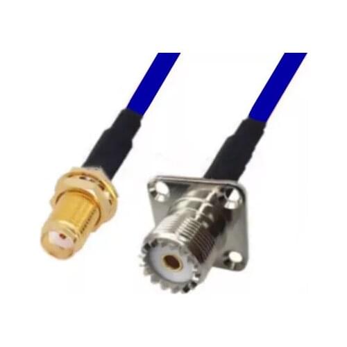 Blue Soft RG142 Cable SMA Female To UHF SO239 Female 4 Hole Flange Panel Mount Connector RF Coaxial Jumper Pigtail Cable