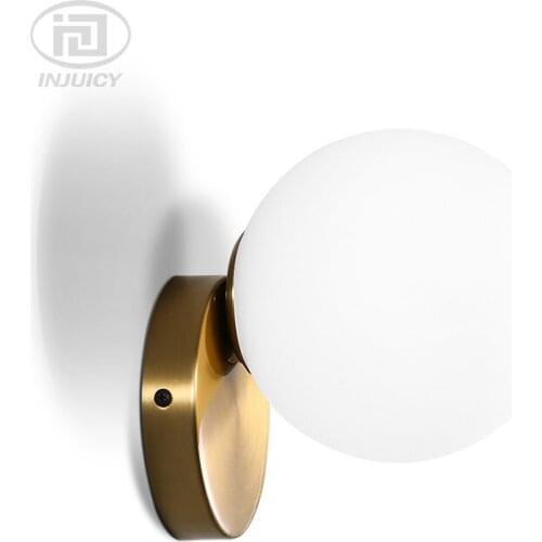 Nordic Style LED Wall Lights Post-modern Simple Bedroom Bedside Lamp Living Room Golden Milky White Glass Wall Lamp