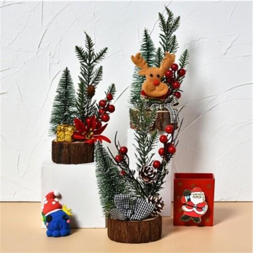 1 pc Luminous Little Christmas Tree Wooden Base Christmas Decoration Supplies For Party Scene Home Desktop KK06