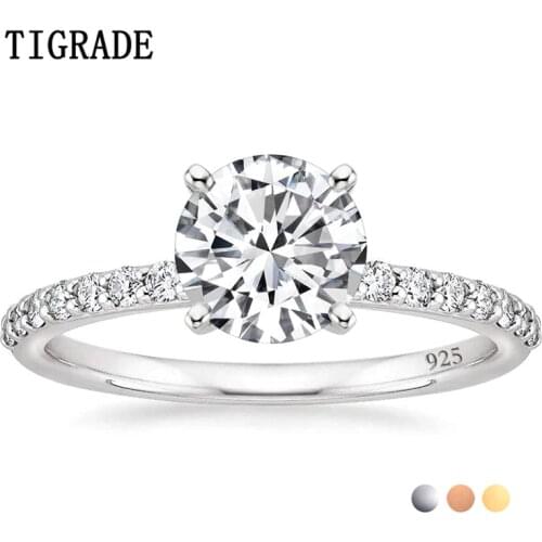 TIGRADE 925 Sterling Silver for Women 1.25 CT Round Solitaire Cubic Zirconia Engagement Ring Halo Promise Ring Size 4-12