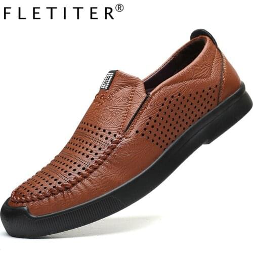 Breathable Men Casual Shoes Fashion Summer Mens Shoes Genuine Leather Man Loafers Moccasins Slip On Male Flats Driving Shoes