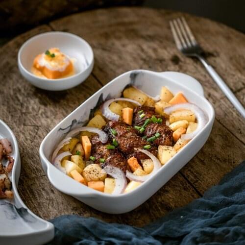 Japanese-style ceramic baking pan rectangular double ears baked rice bowl oven bakeware home dininer plates salad deep plate