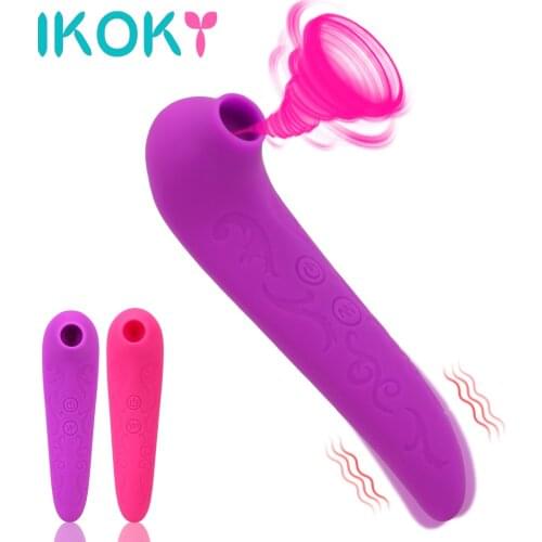 IKOKY Oral Sex Sucking Vibrator Vibrating Nipple Clit Sucker Dual Use Vibrator Wand Female Masturbation Sex Toys for Women