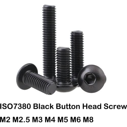 50PCS ISO7380 black button head screw M2 M2.5 M3 M4 M5 M6 M8 Hexagon Socket round head Screws Hex Socket Screw