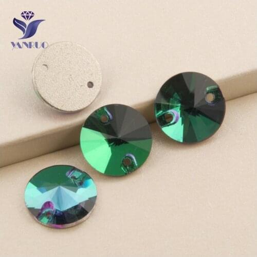 YANRUO 3200 All Sizes Emerald Flatback Crystal Rivoli Sew On Rhinestone Applique Strass For Clothes Crafts Decorations