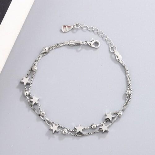 925 Sterling Silver Double Layers Stars Beads Bracelets For Women Elegant Box Chain Charm Bracelet Birthday Party Gift
