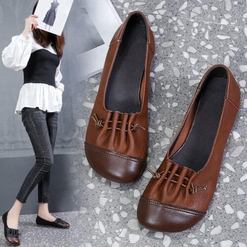 Retro Mixed colors square toe flats woman ballerina loafers comfy soft bottom moccasins cord knot pleated sneaker shoes women