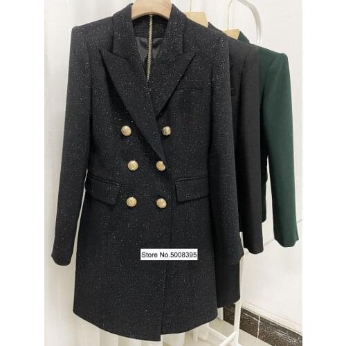 2021 Woman Black Blazer Dress Lapel Collar Double Breasted Long Sleeves Elegant Short Dress