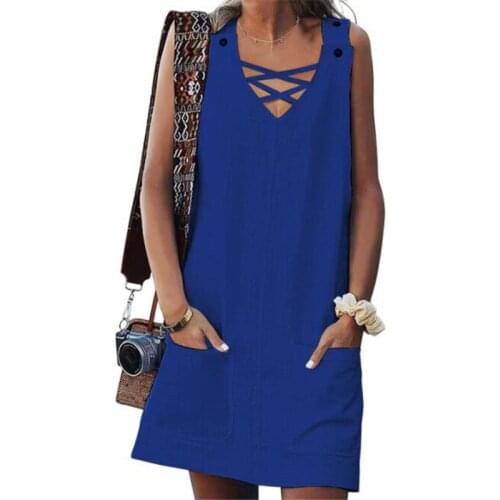 Women Dress 2021 V-Neck Summer Dresses Sleeveless Casual Sexy Hollow Out Loose Office Lady Beach Dress Vestidos