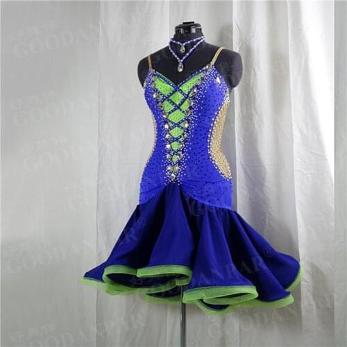 GOODANPAR Women Sleeveless Korean Silk Lycra Latin Dance Dress Dual Necklace Standard Competition Costume Samba Salsa Clothes