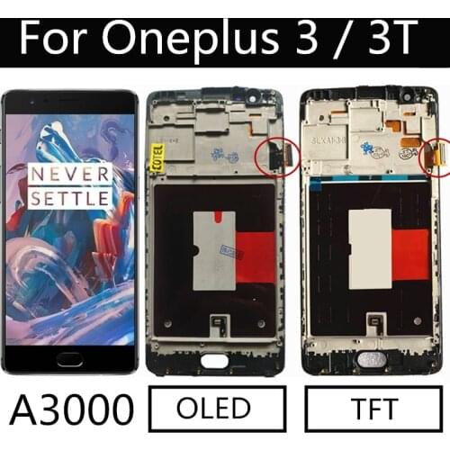 5.5" OLED LCD For Oneplus 3 3T A3000 LCD Display Touch Screen With Frame Digitizer Assembly Replacement Parts For Oneplus 3T LCD