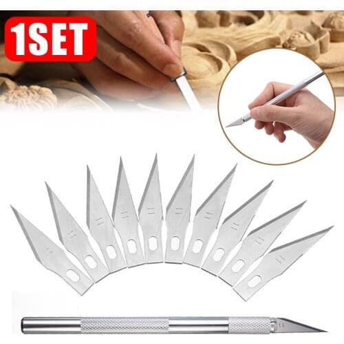 1 Set Metal Scalpel Cutter Engraving Craft Knife +10Pcs Replaceable Blades For Mobile Phone PCB DIY Repair Hand Tools