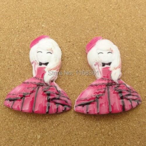 1pcs/lot Flat back resin simulation hot pink skirt pretty girl 39mm Cabochons Scrapbook for DIY phone case decoration C116-4
