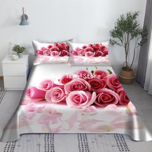 3D Pink Rose Bedding Sheet 2/3pcs Set Flower Floral Flat Sheets Home Textiles with Pillow Case Twin Full Queen King Size Custom
